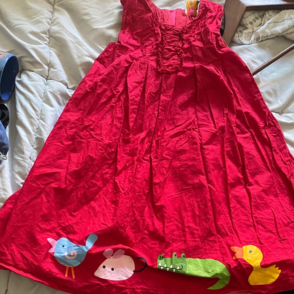 Jacadi Bright Red Sleeveless Dress with Animal Appliqués